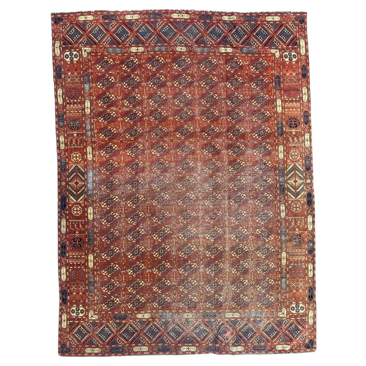 Large Antique distressed Turkish Sparta rug Bokhara design For Sale
