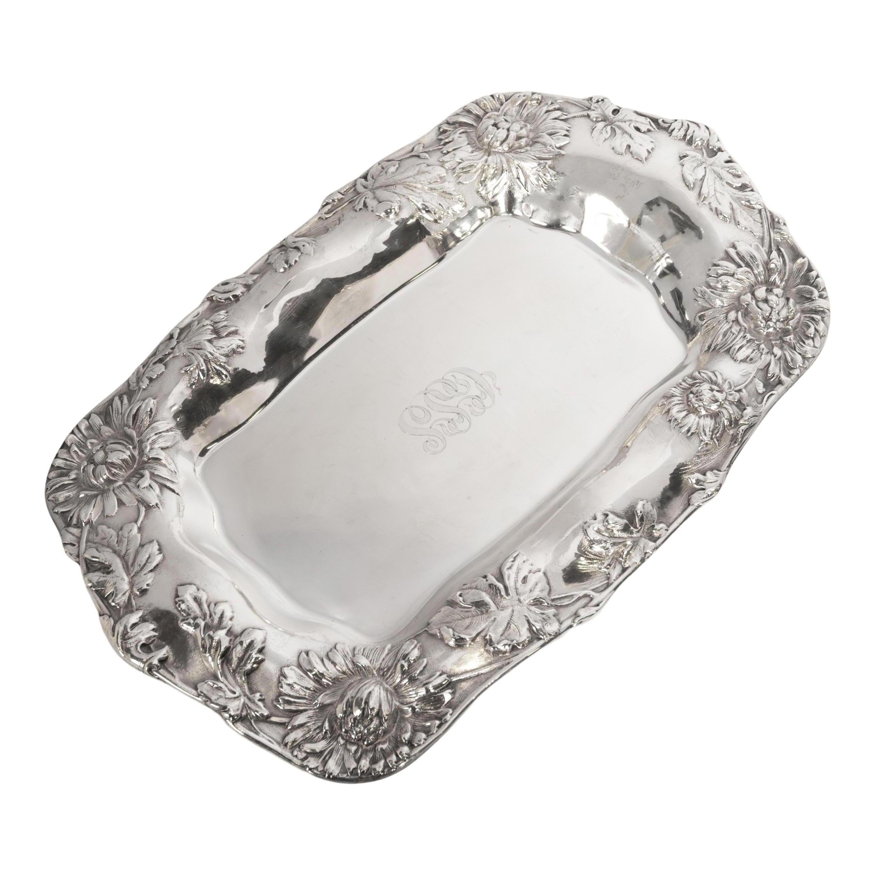 Art Nouveau Large Antique Dominick & Haff Sterling Silver Chrysanthemum Tray New York 1901