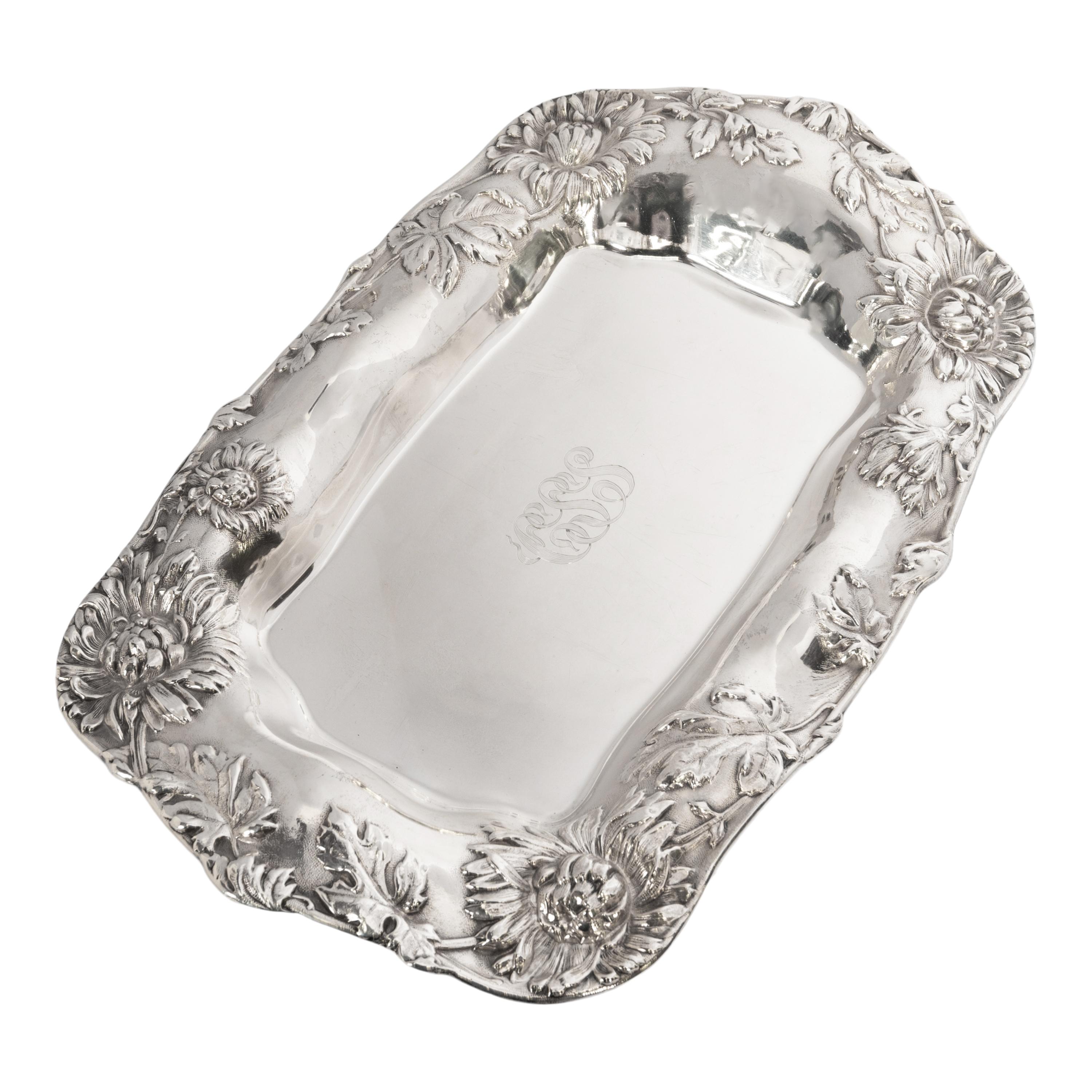 American Large Antique Dominick & Haff Sterling Silver Chrysanthemum Tray New York 1901