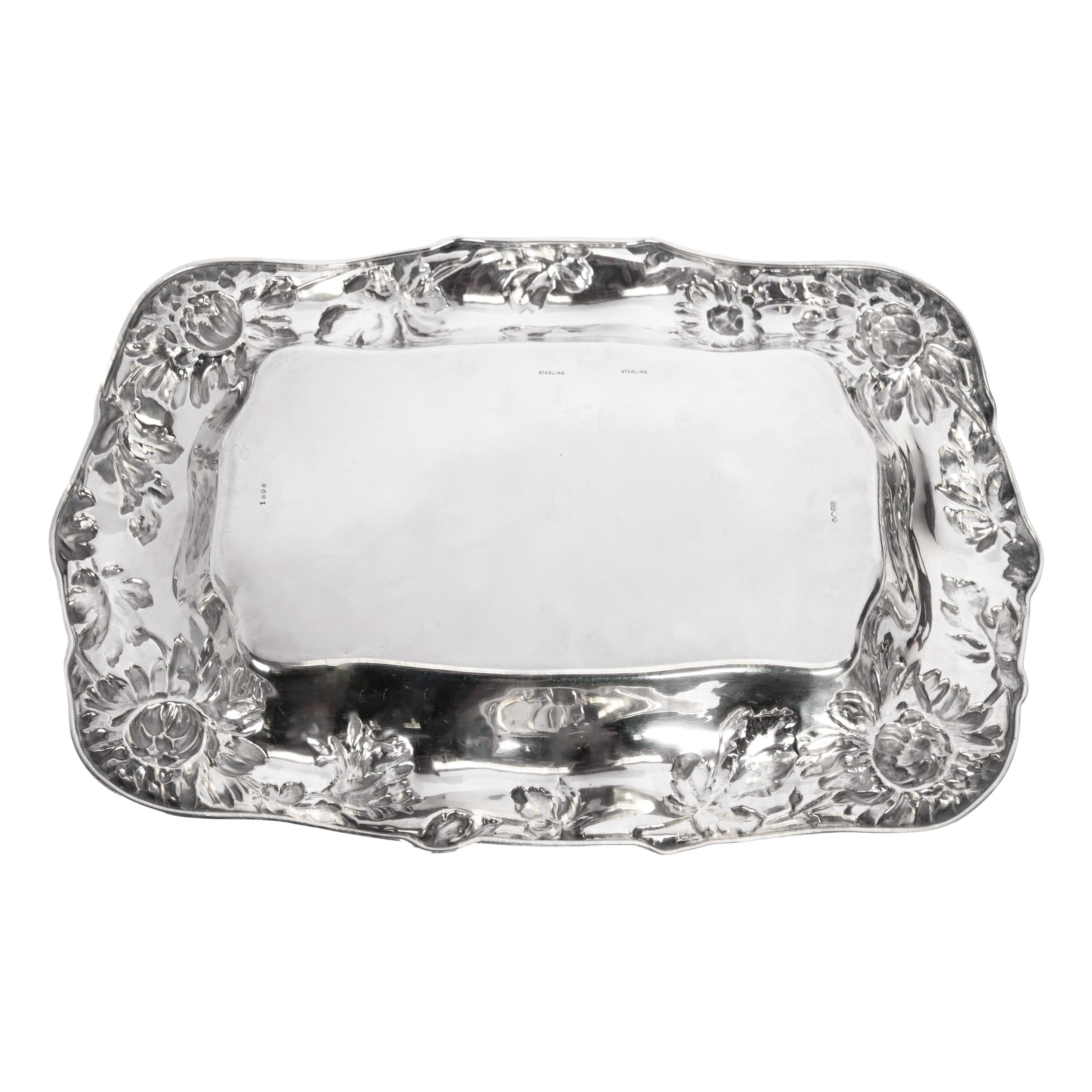 Early 20th Century Large Antique Dominick & Haff Sterling Silver Chrysanthemum Tray New York 1901