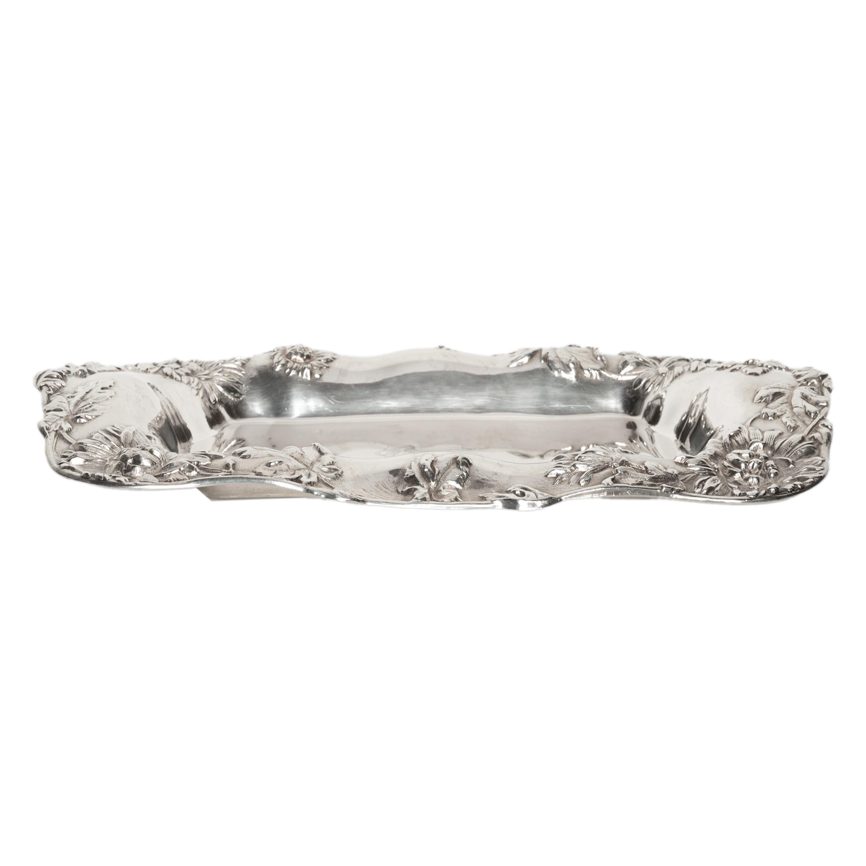 Repoussé Large Antique Dominick & Haff Sterling Silver Chrysanthemum Tray New York 1901