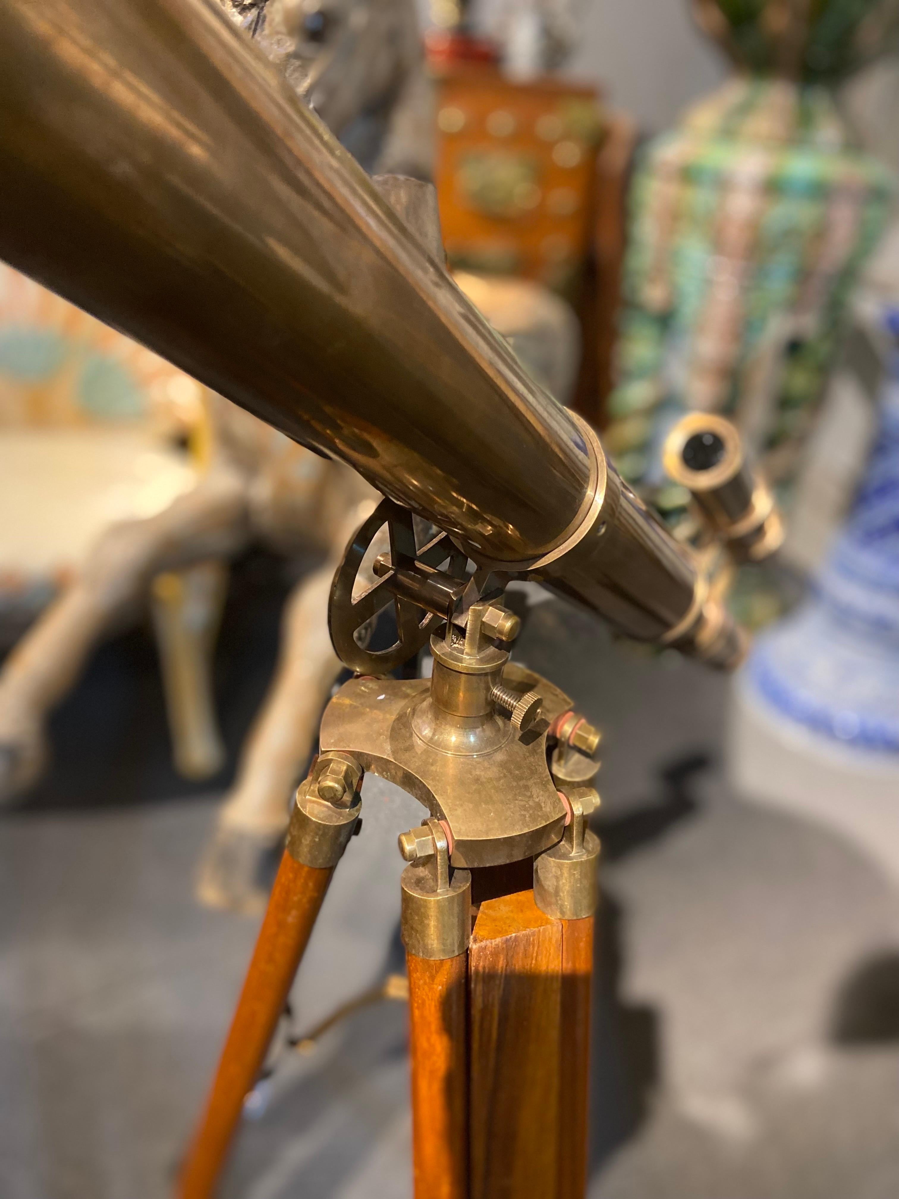Large Antique Double Barel Victorian Brass Tripod Telescope London 1915 For Sale 5