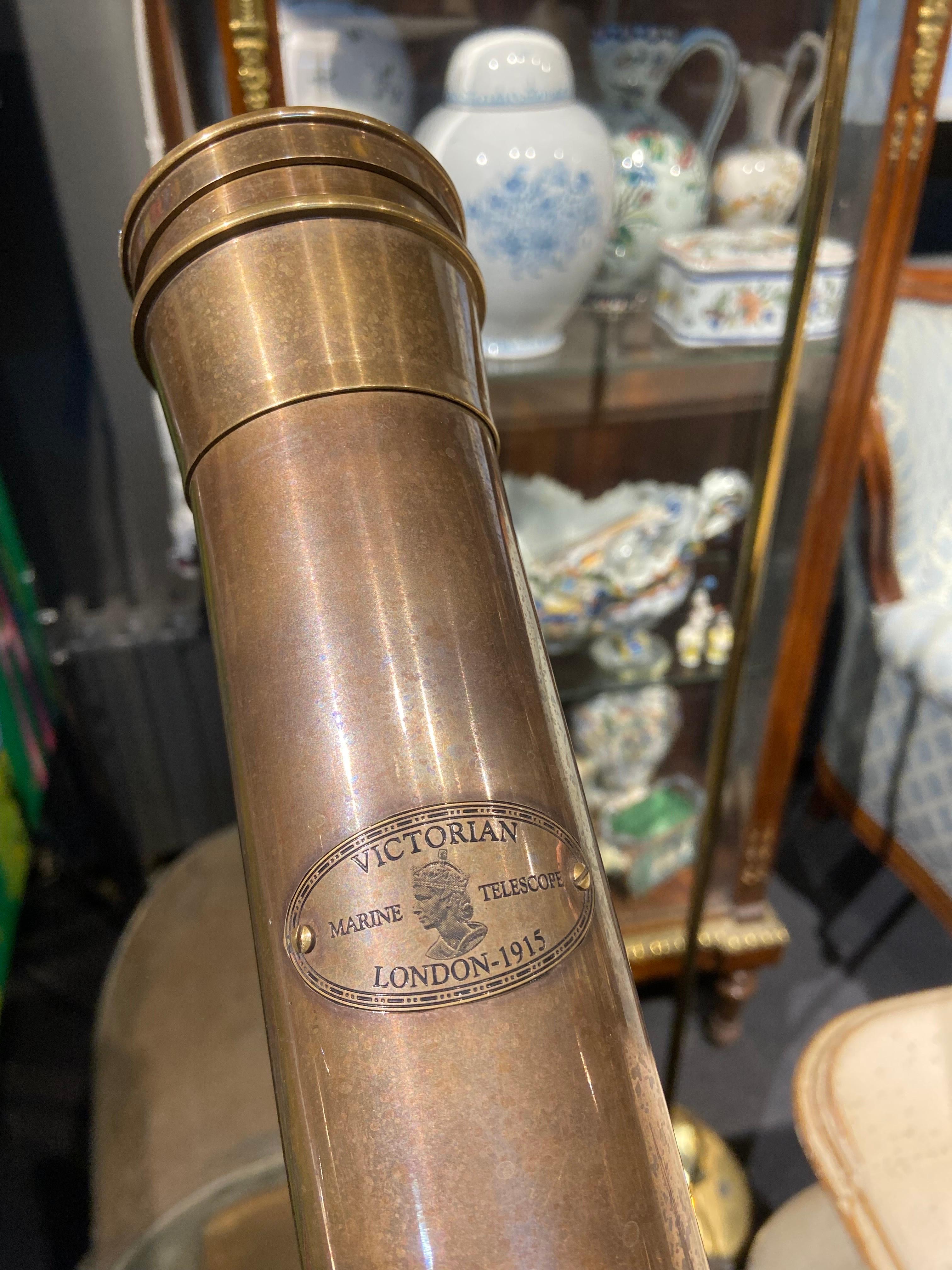Large Antique Double Barel Victorian Brass Tripod Telescope London 1915 For Sale 4