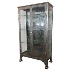 Large Antique Double Door Brushed Steel Apothecary Vitrine Cabinet