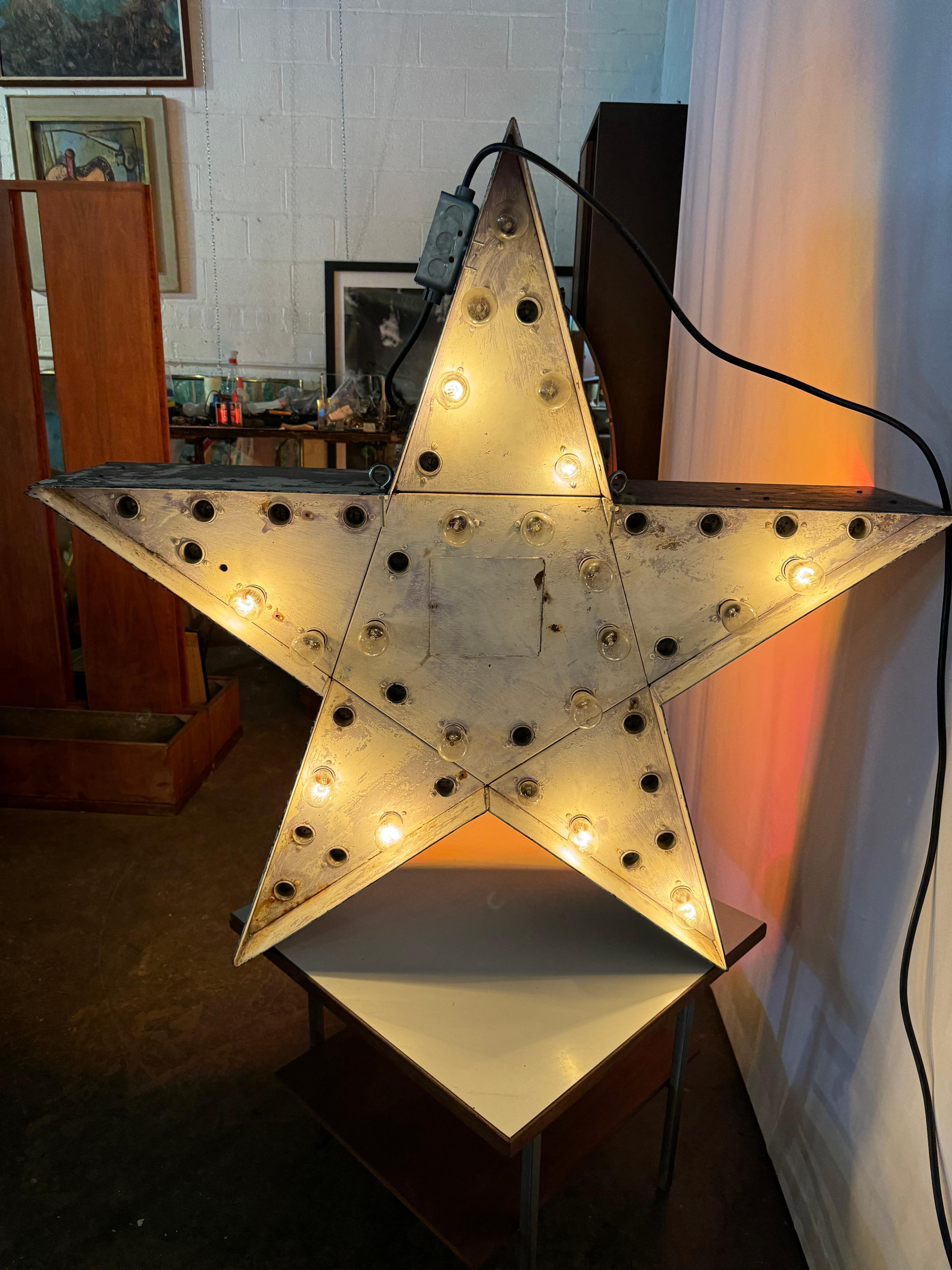 Large Antique Double Sided "Chasing Lights" STAR /MARQUEE , carnival sign For Sale