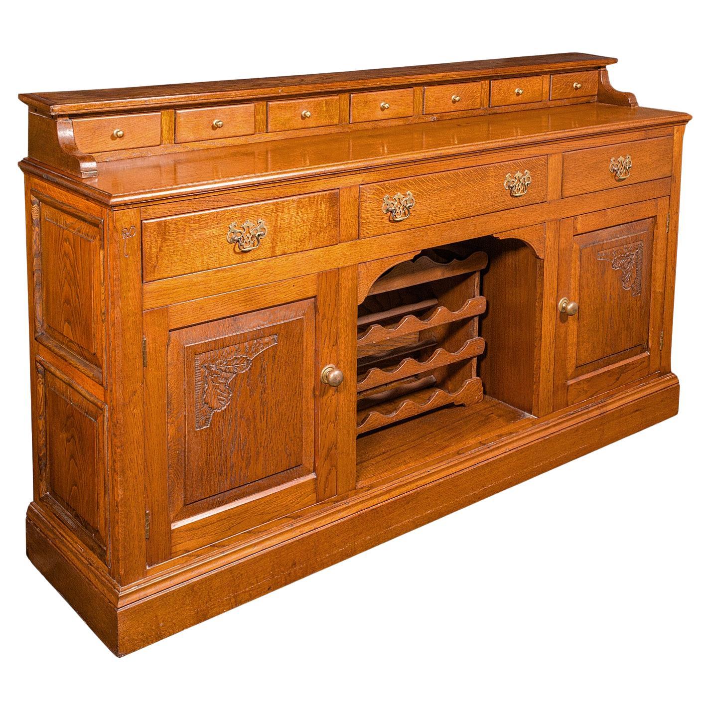 Grande base de commode ancienne, Oak Oak anglais, Sideboard, Buffet, Wine Rack, Edwardian en vente