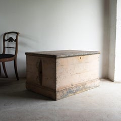 Large Antique Dusky Peachy Pink Painted Sailor's Sea Chest, 19Th Century