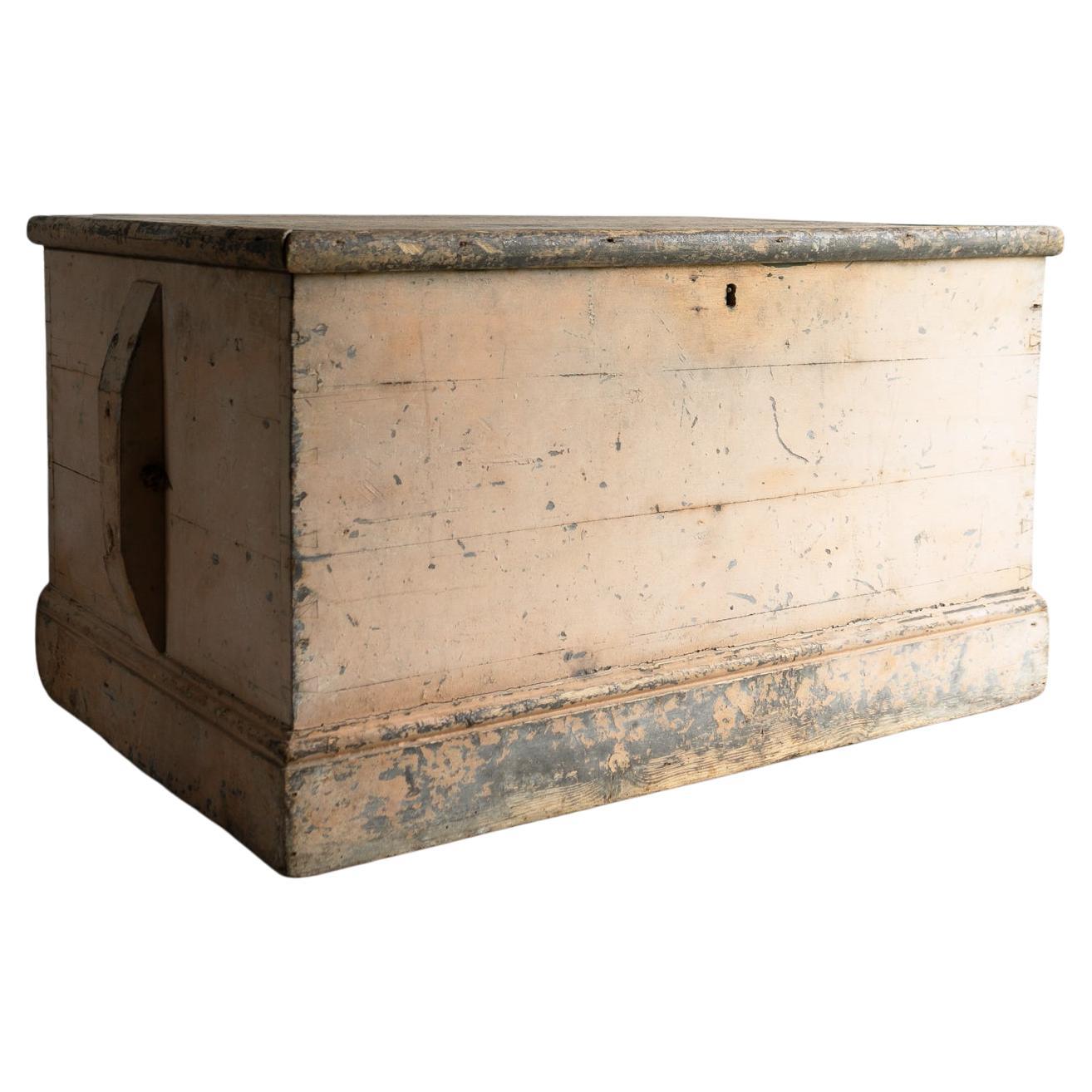 Large Antique Dusky Peachy Pink Painted Sailor's Sea Chest, 19Th Century