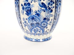 Large Antique Dutch Blue and White Delft Fluted Covered Jars, Circa 1880