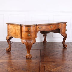 Large Antique Dutch Burl Walnut Chippendale Executive Desk Ball and Claw Feet