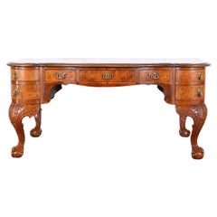 Large Antique Dutch Burl Walnut Chippendale Executive Desk Ball and Claw Feet