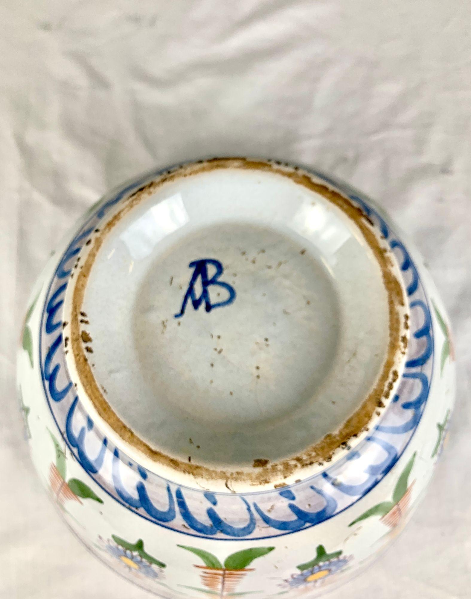 19th Century Large Antique Dutch Delft Bowl with Hand Painted Floral Decoration Circa 1880 For Sale