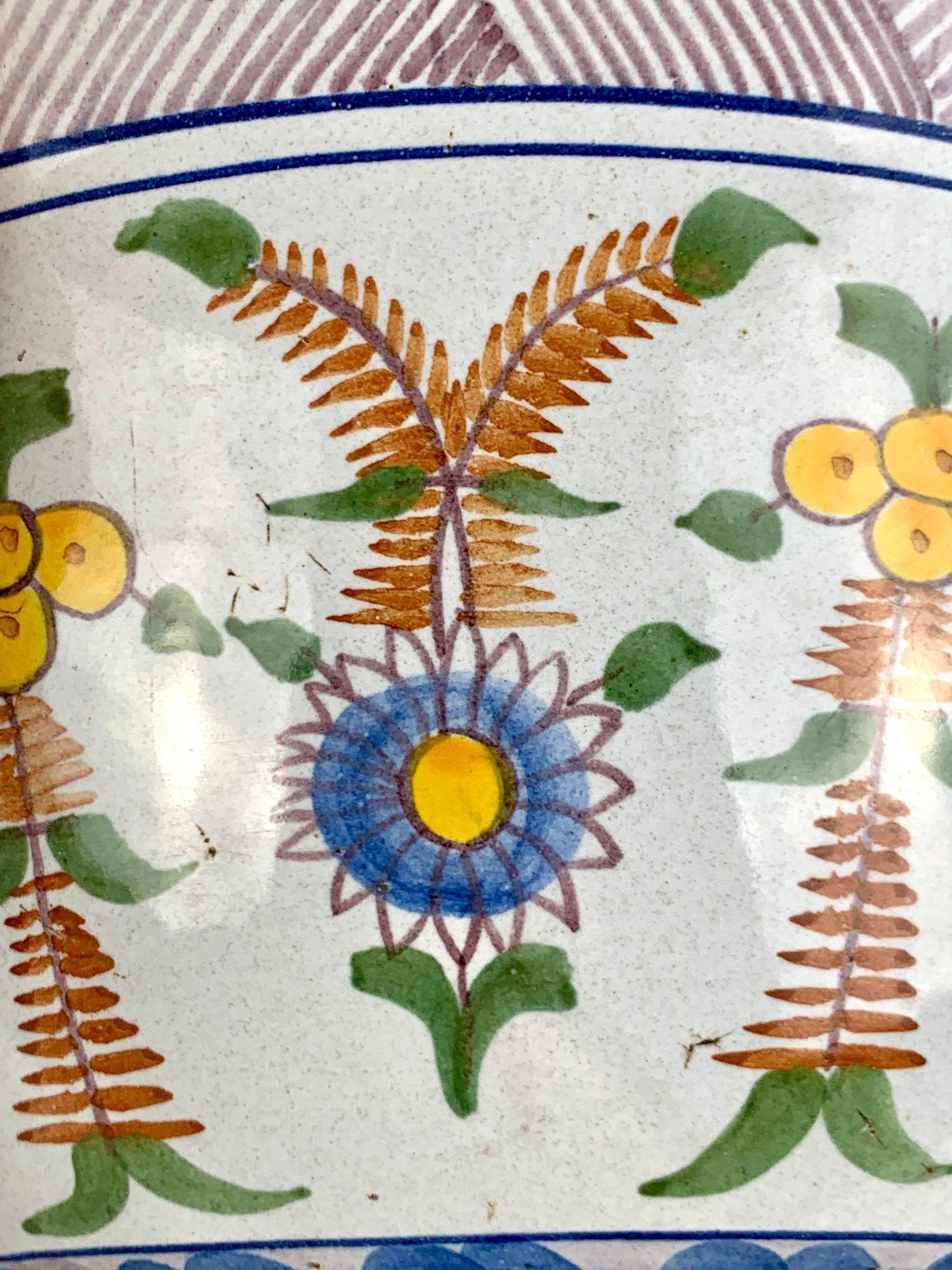 Large Antique Dutch Delft Bowl with Hand Painted Floral Decoration Circa 1880 For Sale 1