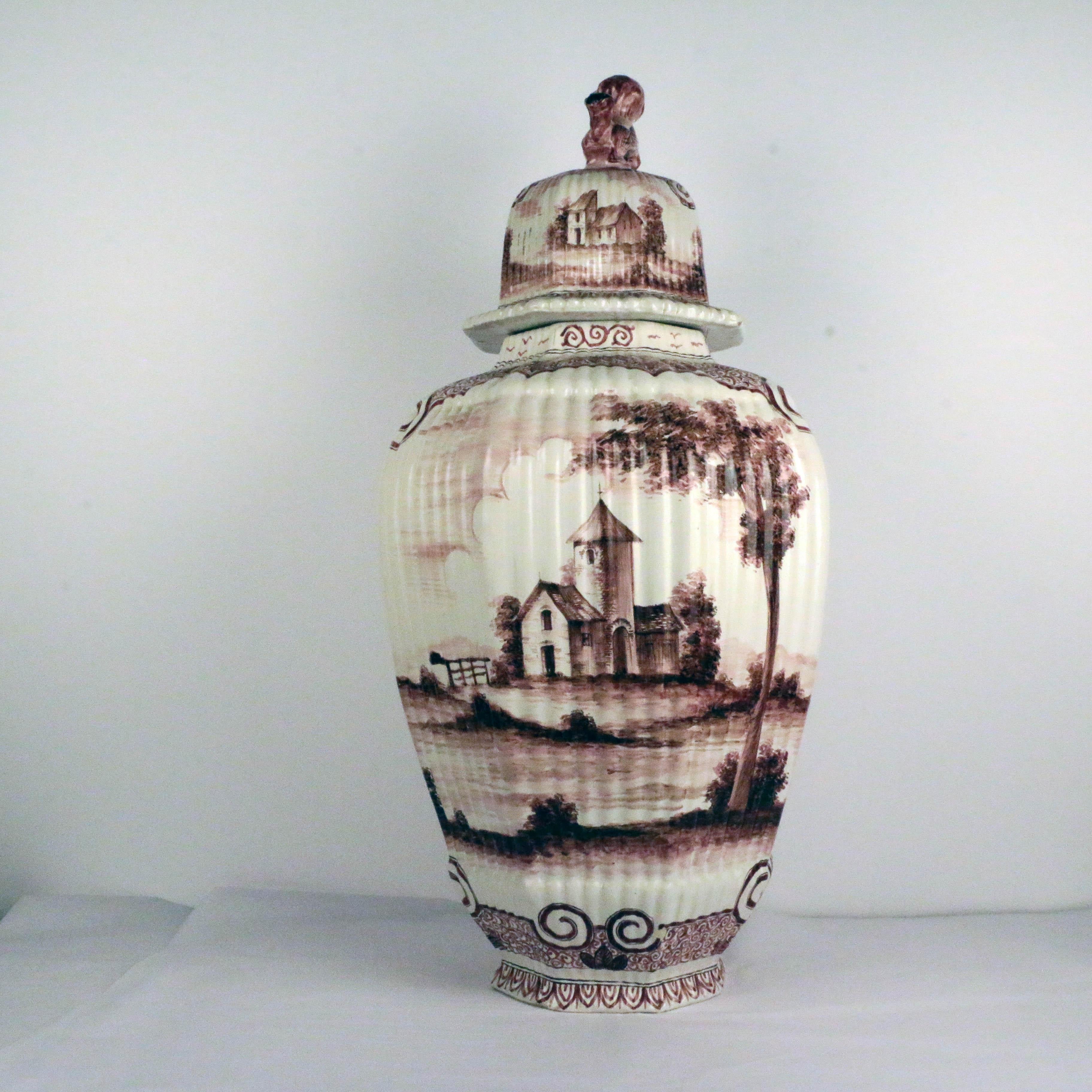 Chinoiserie Large Antique Dutch Delft Jar and Cover