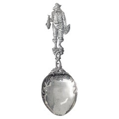 Large Antique Dutch Silver Fisherman Salmon Spoon