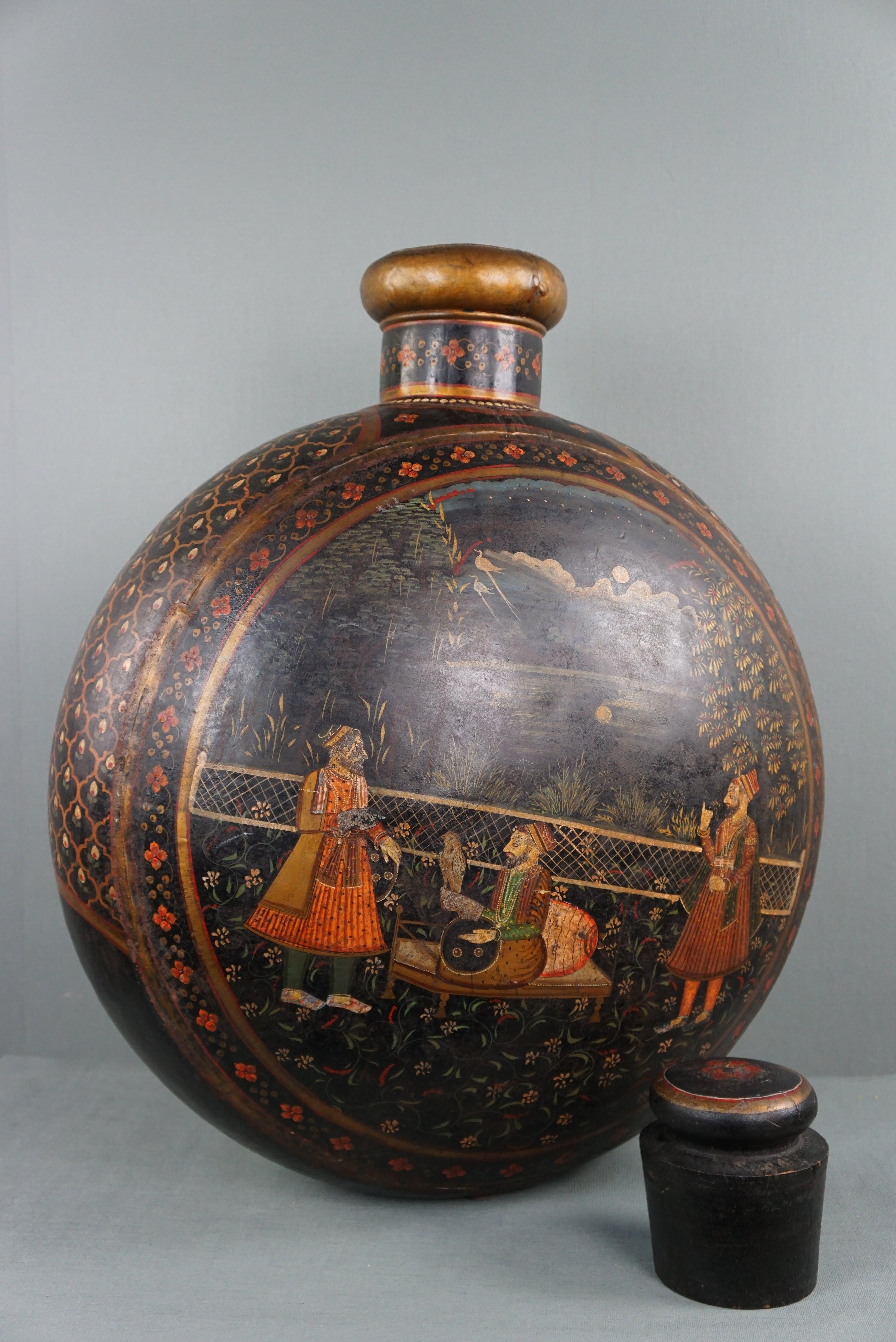 Indian Large antique early 20th century hand-painted water vessel
