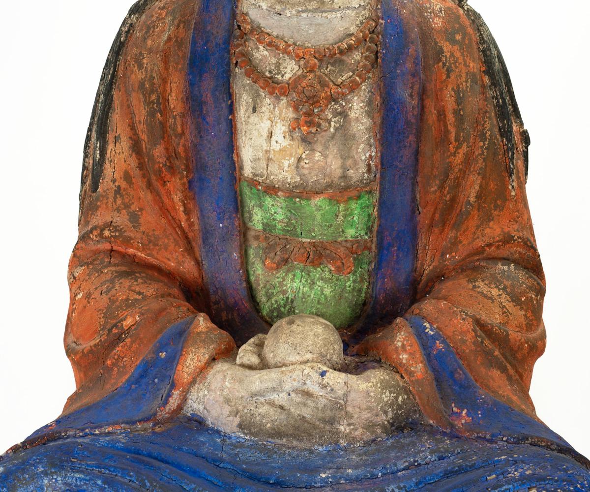 Hardwood Large Antique Early 20th Century ‘or Earlier’ Chinese Polychrome Guanyin