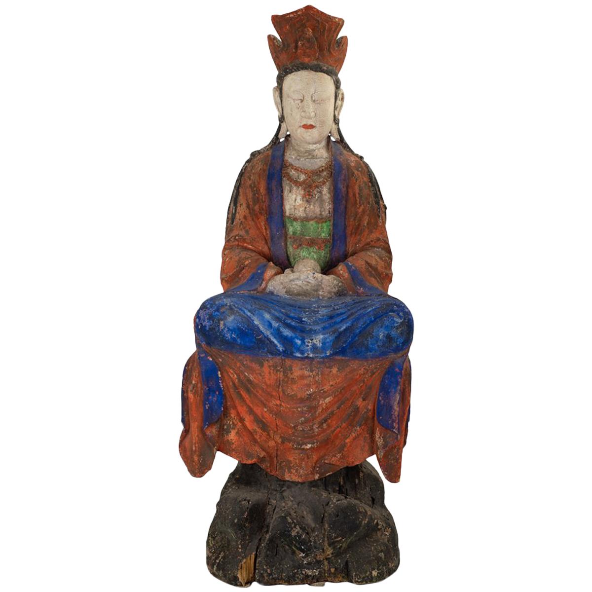 Large Antique Early 20th Century ‘or Earlier’ Chinese Polychrome Guanyin