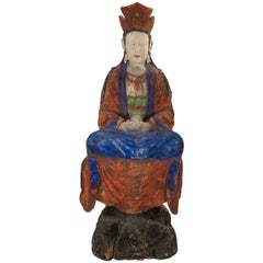Large Antique Early 20th Century ‘or Earlier’ Chinese Polychrome Guanyin