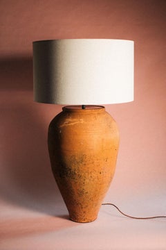 Large Antique Early 20th Century Turkish Terracotta Olive Jar Table Lamp