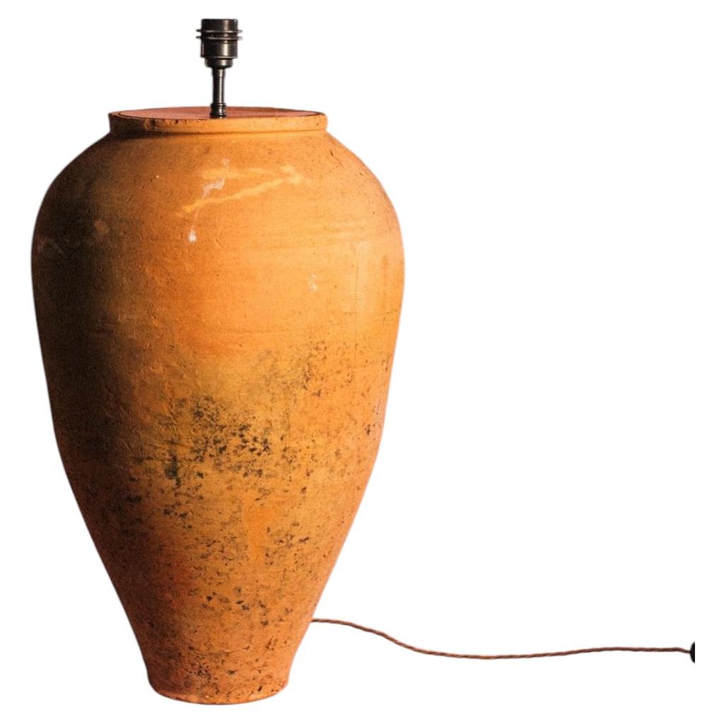 Large Antique Early 20th Century Turkish Terracotta Olive Jar Table Lamp For Sale