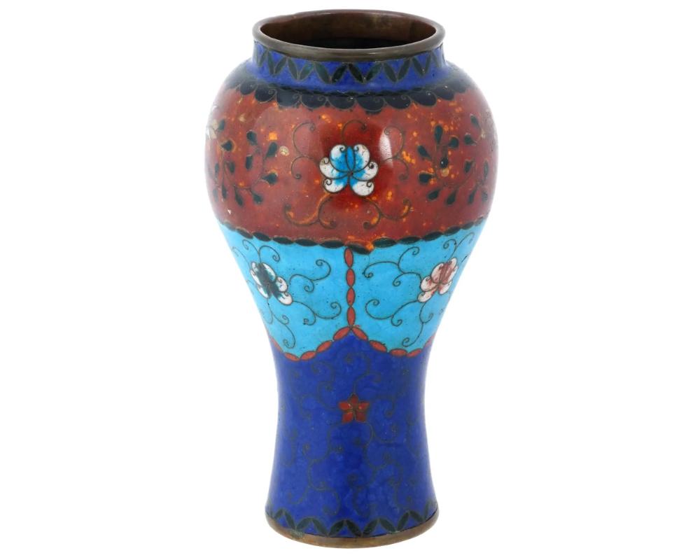 Cloissoné Large Antique Early Meiji Japanese Cloisonne Enamel Lotos Vase For Sale