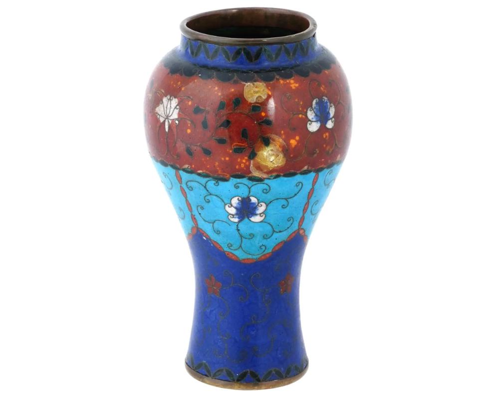 19th Century Large Antique Early Meiji Japanese Cloisonne Enamel Lotos Vase For Sale