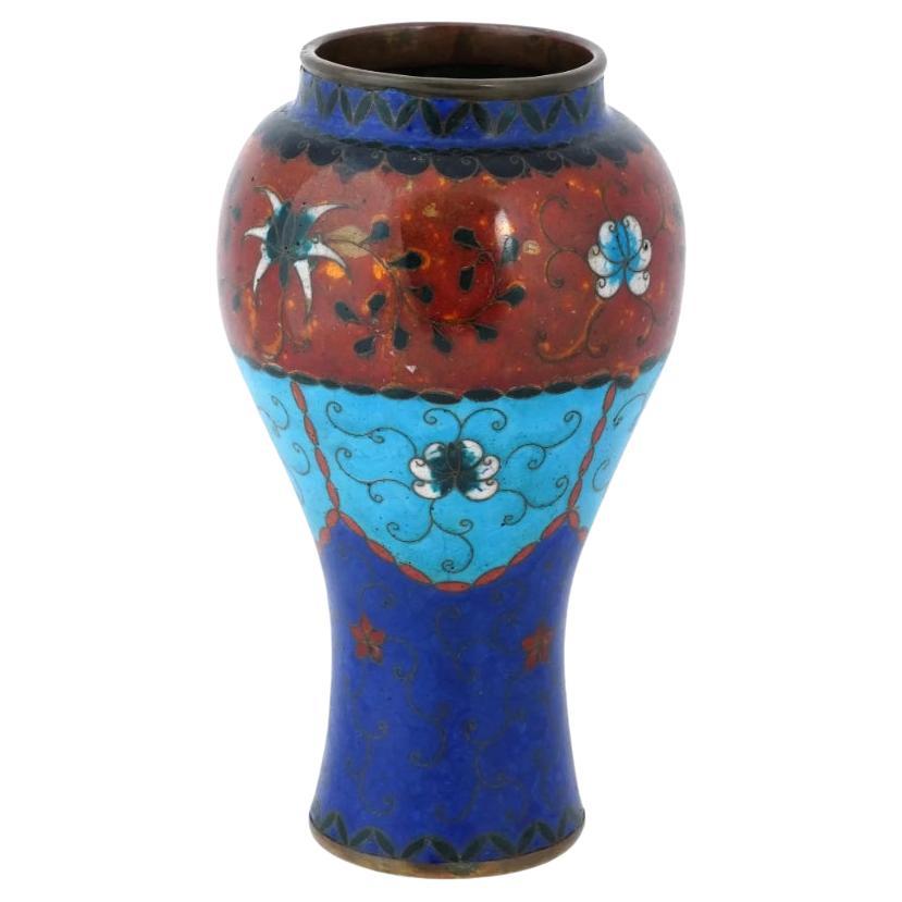 Large Antique Early Meiji Japanese Cloisonne Enamel Lotos Vase
