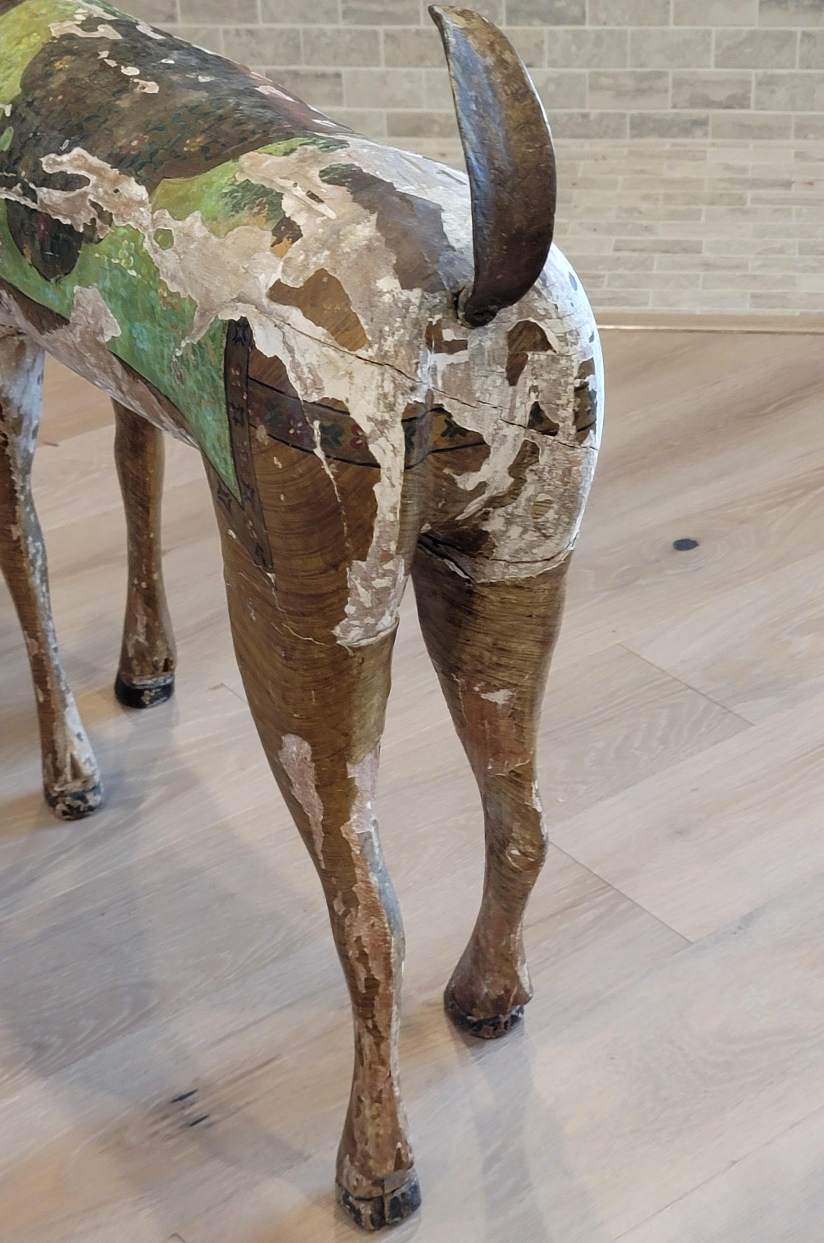 Large Antique East African Carved Wood & Bronze Antelope Deer Folk Art Sculpture For Sale 5