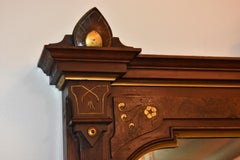 Large Antique Eastlake Carved Walnut Mantle Pier Floor Mirror, 80.5" H x 62.5" W