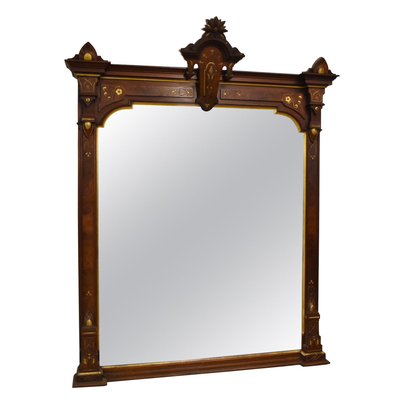 Grande specchio da pavimento in legno di noce intagliato Eastlake, 80,5" H. x 62,5" L. in vendita
