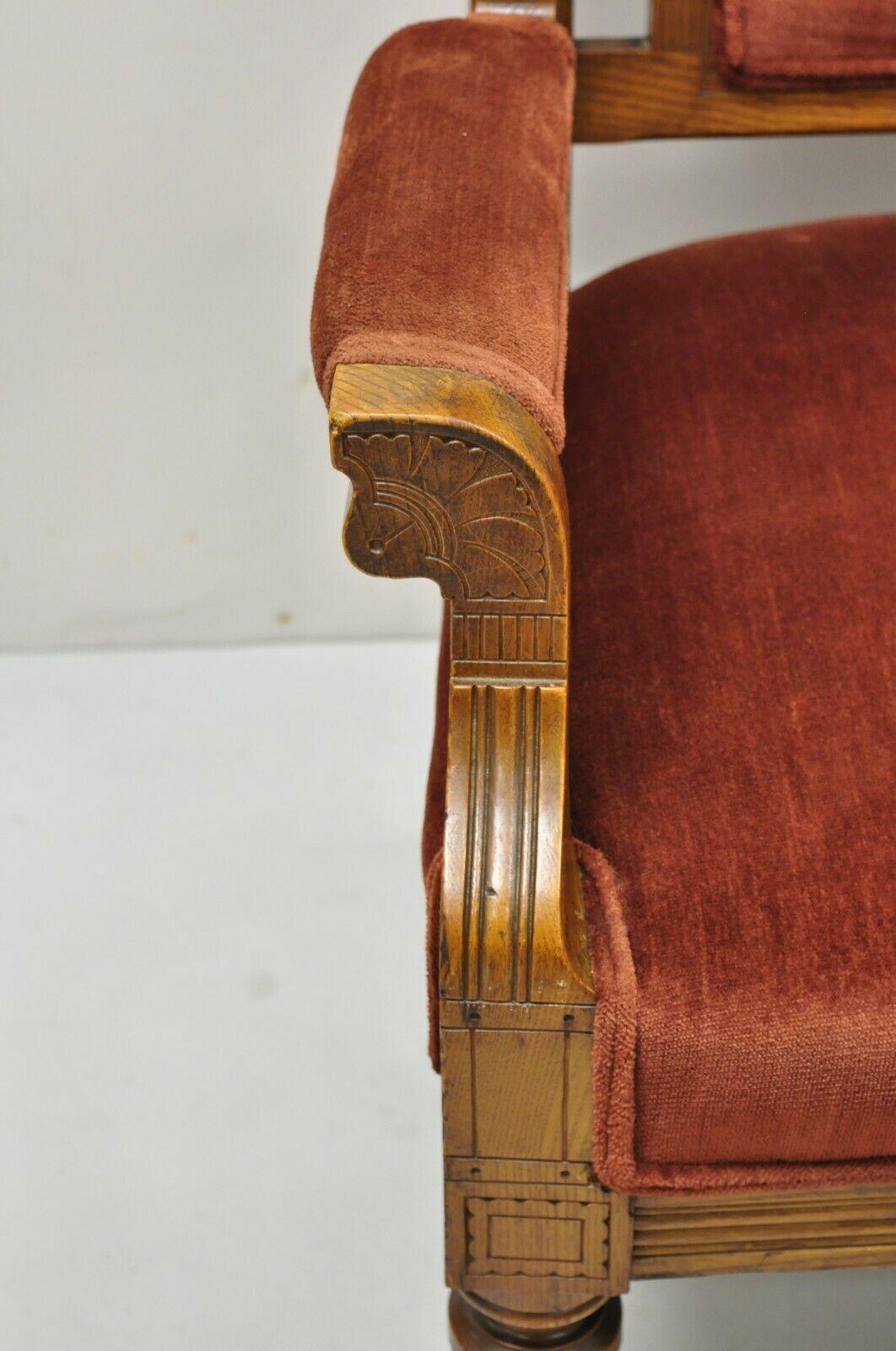 Large Antique Eastlake Victorian Oak Wood Revival Altar Throne Pulpit Arm Chair 3