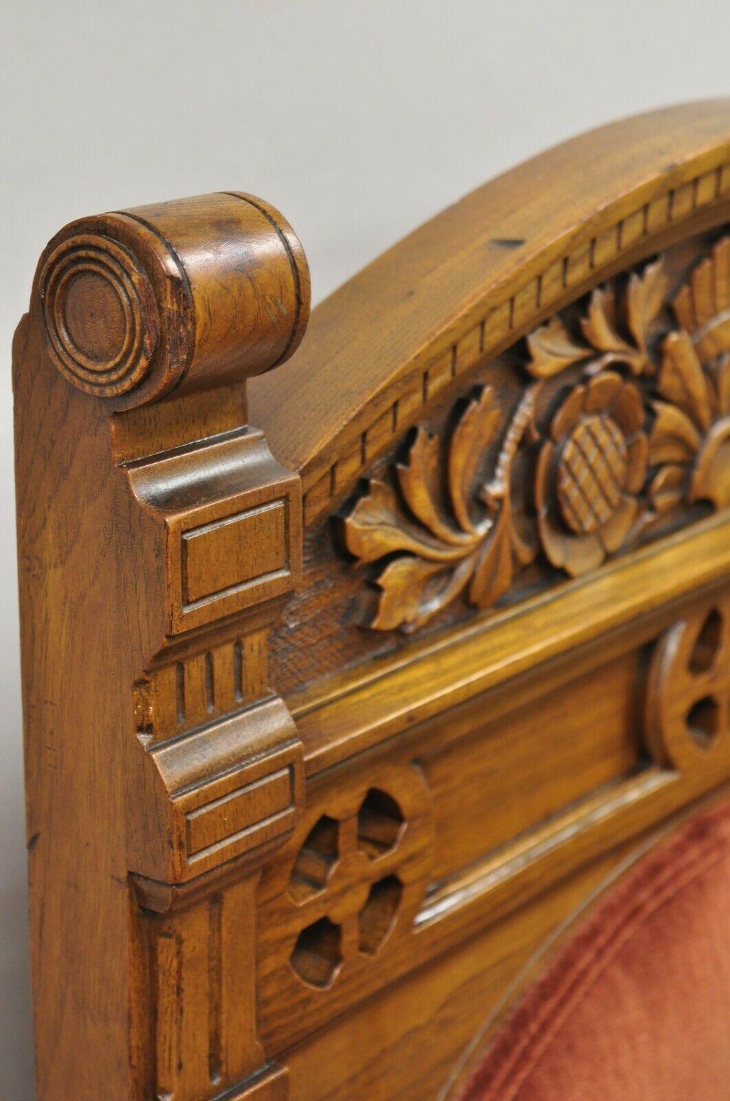 Large Antique Eastlake Victorian Oak Wood Revival Altar Throne Pulpit Arm Chair 4