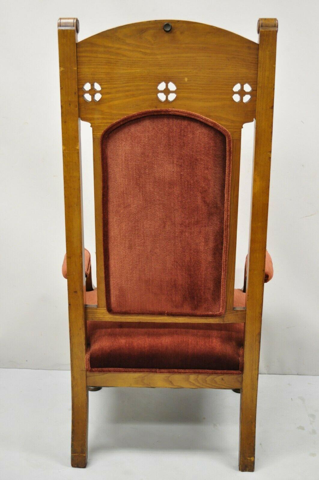 19th Century Large Antique Eastlake Victorian Oak Wood Revival Altar Throne Pulpit Arm Chair