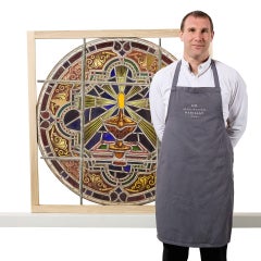 Large Antique Ecclesiastical Roundel Stained Glass Panel