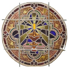 Große antike Ecclesiastical Roundel Stained glass Panel