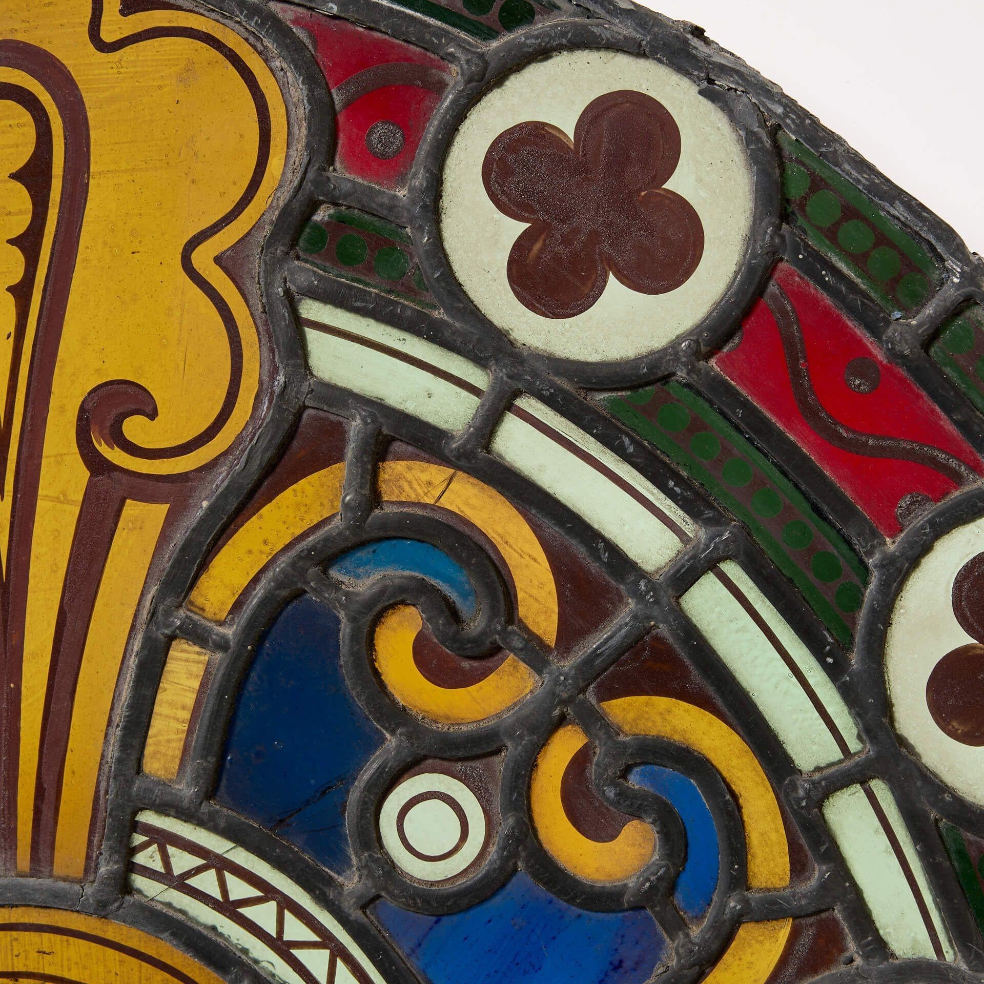Große antike kirchliche Stained glass Roundel Fenster (Englisch) im Angebot