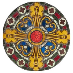 Large Antique Ecclesiastical Stained Glass Roundel Window