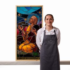 Large Antique Ecclesiastical Stained Glass Window of Jesus Christ