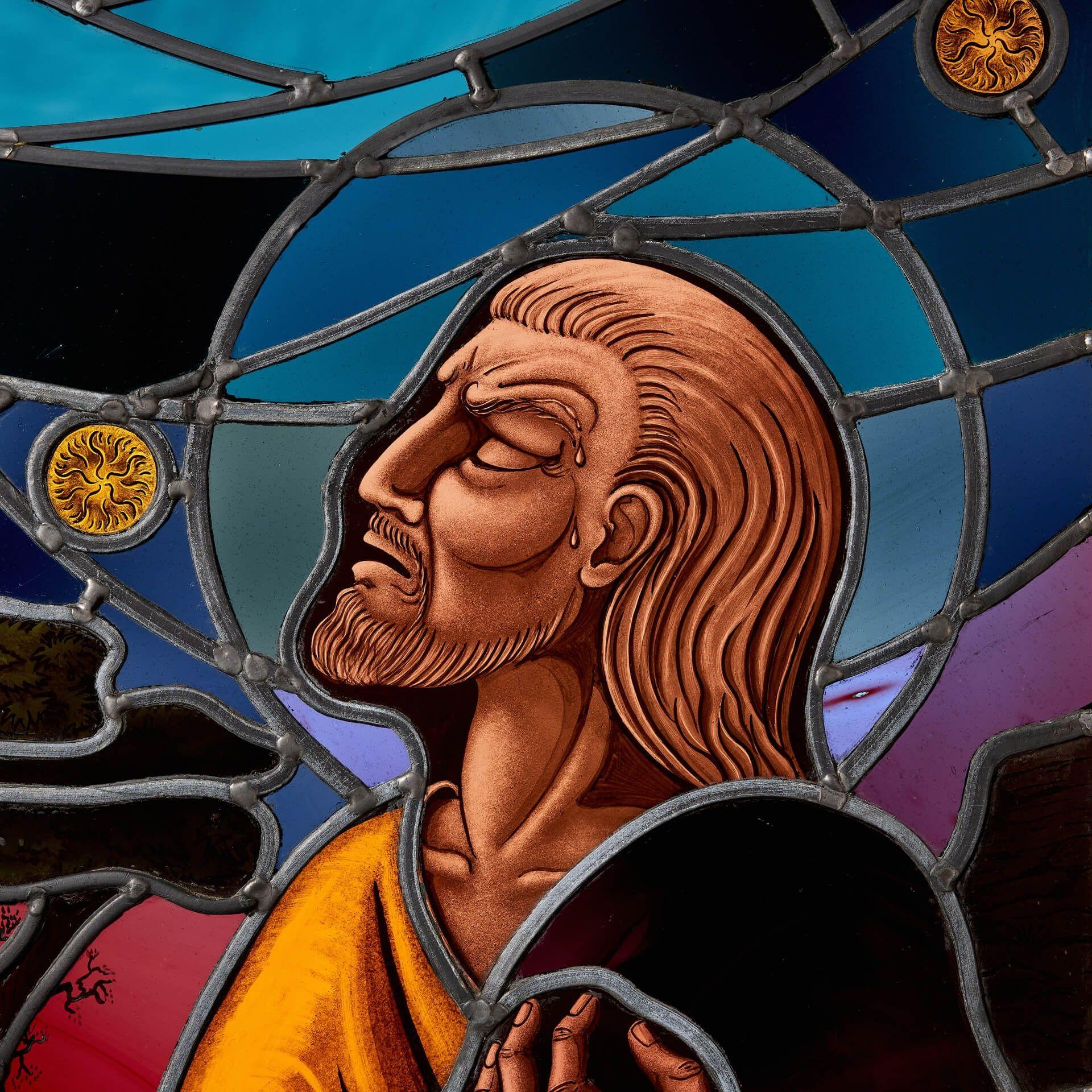 Art Deco Large Antique Ecclesiastical Stained Glass Window of Jesus Christ For Sale