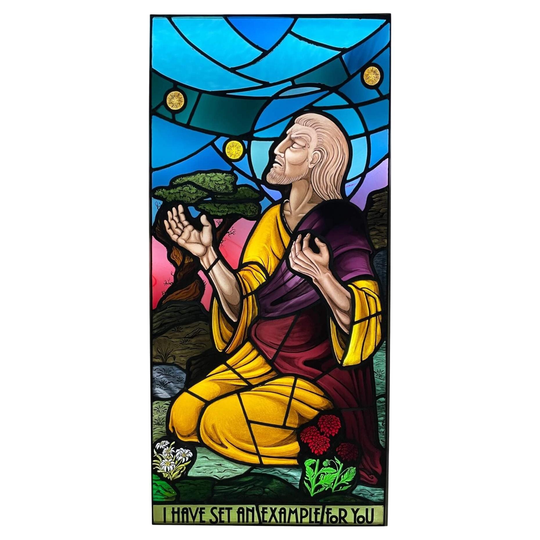 Large Antique Ecclesiastical Stained Glass Window of Jesus Christ For Sale