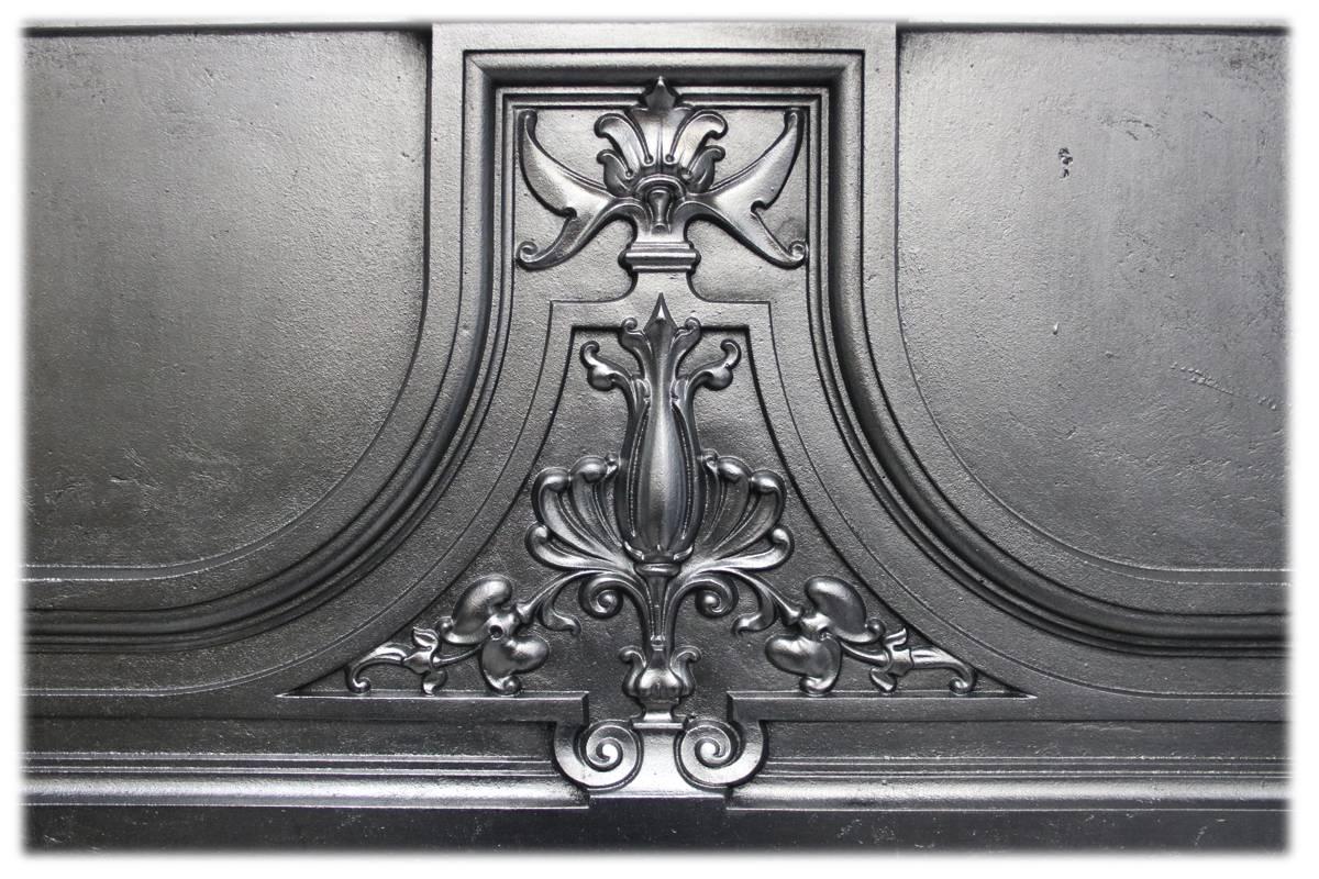 English Large Antique Edwardian Art Nouveau Cast Iron Combination Fireplace