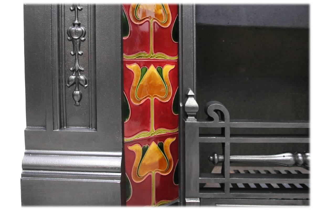 Large Antique Edwardian Art Nouveau Cast Iron Combination Fireplace 2
