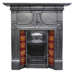 Large Antique Edwardian Art Nouveau Cast Iron Combination Fireplace