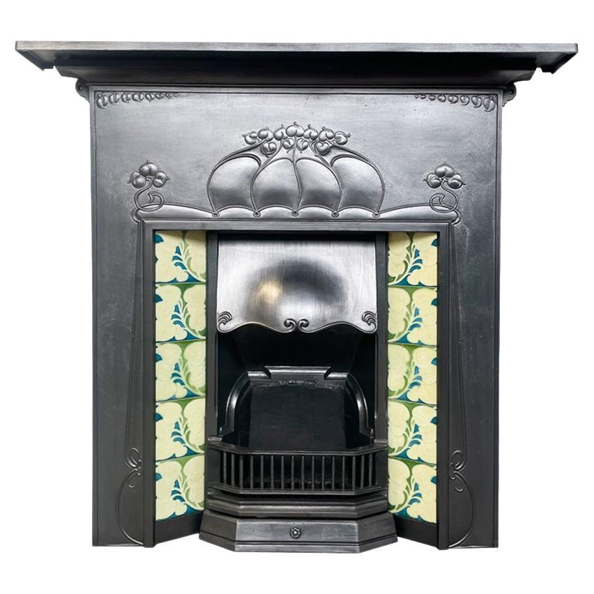 Large antique Edwardian Art Nouveau cast iron Combination fireplace For Sale