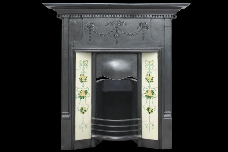 Early 20th Century Large Antique Edwardian Cast Iron Combination Fireplace For Sale