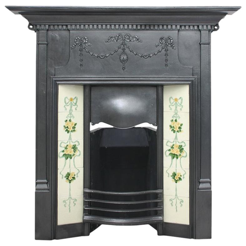 Large Antique Edwardian Cast Iron Combination Fireplace