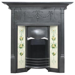 Large Antique Edwardian Cast Iron Combination Fireplace