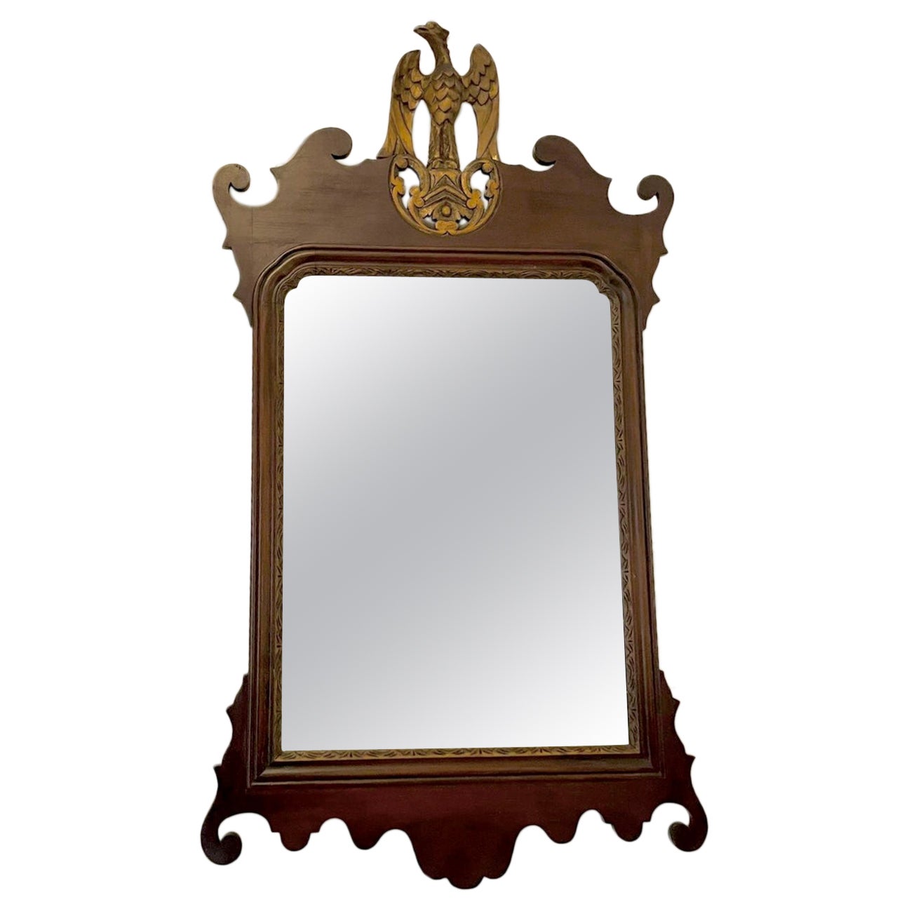 Grand miroir mural ancien de l'époque édouardienne en acajou fretté, marqueté et doré