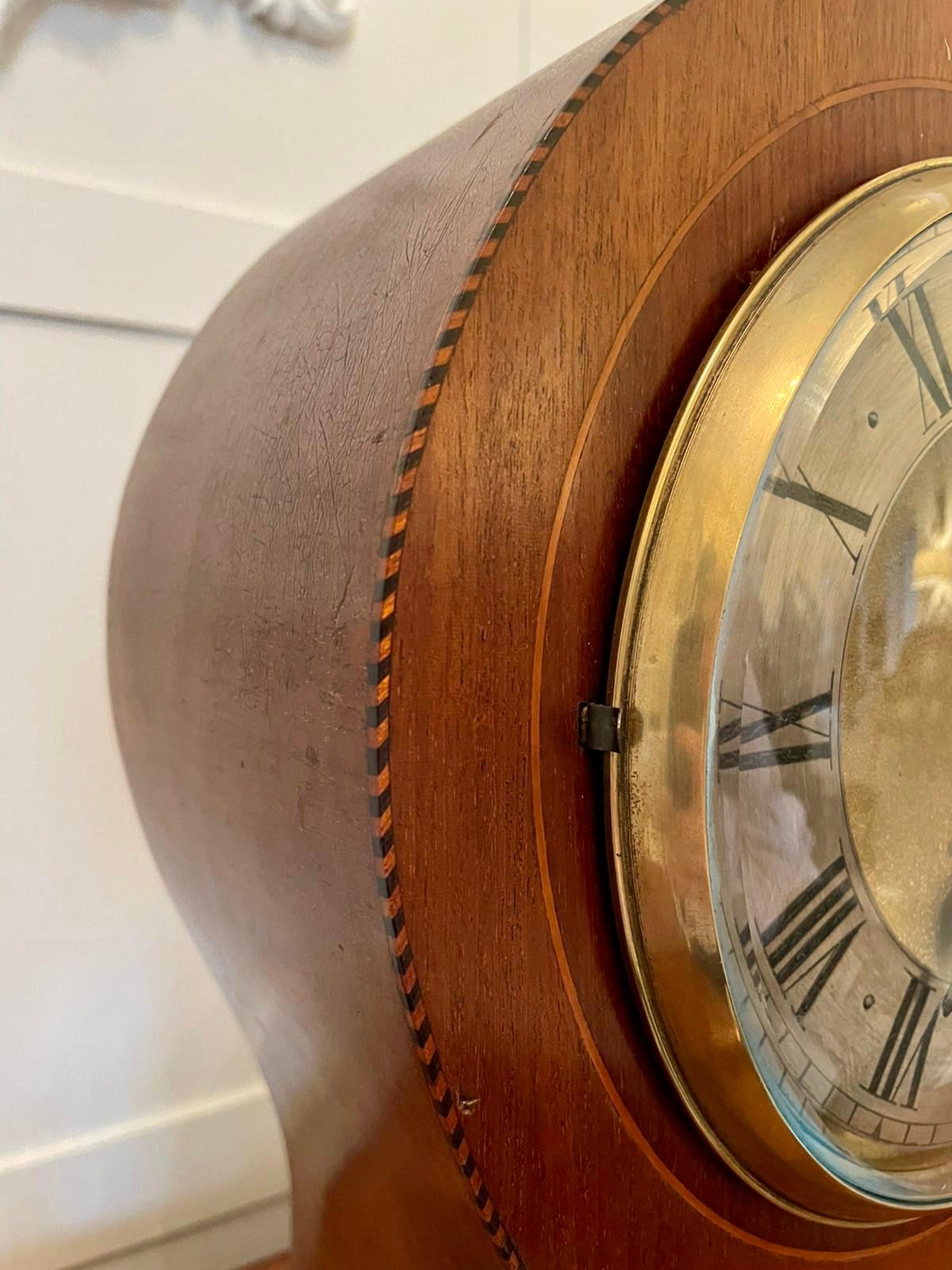 Large Antique Edwardian Inlaid Mahogany Balloon Shaped Mantel Clock For Sale 1